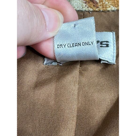 Chicos Blazer Jacket Womens Large Woven Cotton Brown Blue Abstract Print Button - Picture 7 of 11